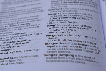 English Dictionary Page Close Up With The Word Meaning Of -bunglow