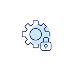 Cogwheel and lock. System security, encrypted mechanisms. Pixel perfect, editable stroke vector icon