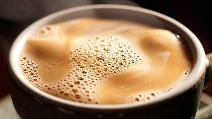 Opaque foam thickening in rich cinematic shot of coffee