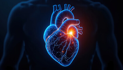 Vibrant heart illustration showcasing cardiac health and medical research, ideal for healthcare marketing and educational materials, stunning visual effect