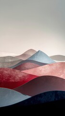 Abstract landscape of colorful sand dunes in soft pastel lighting creating a serene and otherworldly vista