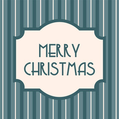 Flat retro style Merry Christmas greeting card with blue stripes and elegant typography. Perfect festive vector for winter design, invitations and holiday decor.
