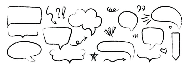 Hand drawn Crayon speech bubbles doodle icon set vector. Children pencil dialog balloon doodle text cloud. chalk pencil communication frame, comic talk balloon symbol. vector illustration.
