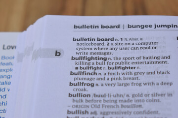 English Dictionary Page Close Up With The Word Meaning Of -bullfighting