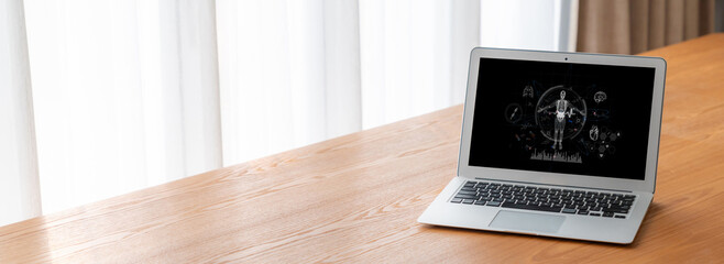 Medical science technology and futuristic healthcare virtual computer software analyze human health...