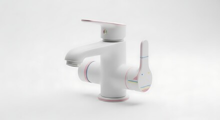 Minimalist white kitchen faucet with colorful striped accents and handle