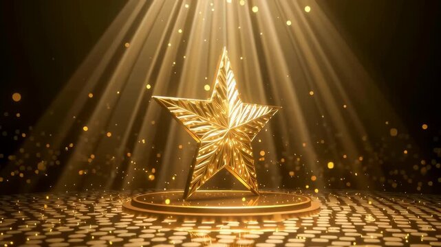 Luxury star rotate shining in podium with spotlight.Victory and goal success concepts