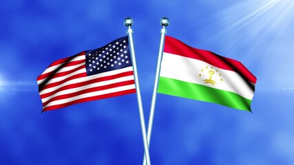 USA and Tajikistan Flag Waving On Pole Loop