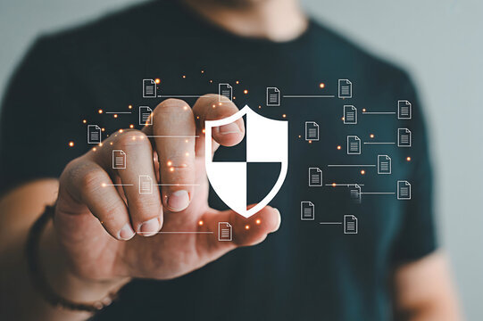 Data security and protection concept with shield and document icons for secure file transfer system