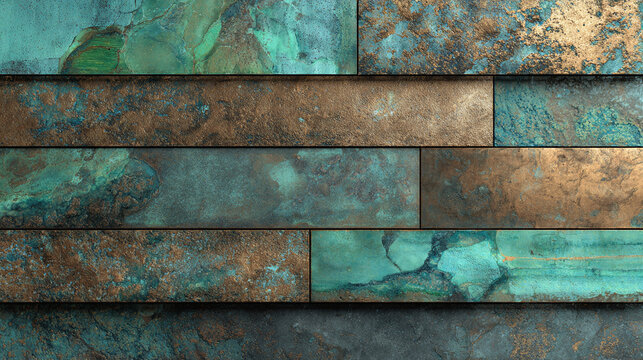 An abstract and textured copper tiles that evokes a sense of both elegance and industrial charm