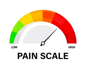 Pain scale level with arrow. Vector isolated on white.