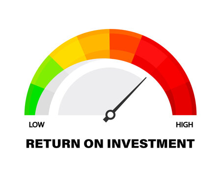Return on investment scale with arrow. Vector isolated on white.