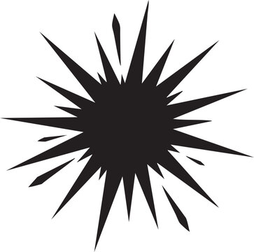 A black starburst graphic illustration on a plain background viewed from a straightforward angle
