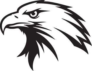 Obraz premium A majestic bald eagle's head illustration in black and white, showcasing its sharp beak and piercing gaze from a close-up viewpoint