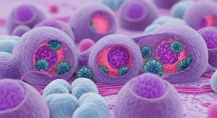 Microscopic View of Cellular Infection and Immune Response