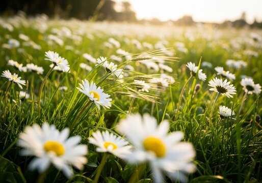 Daisy Field in Golden Hour Sunlight - Powered by Adobe