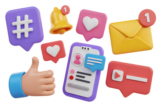 Social Media Icons: Likes, Notifications, and Engagement Elements
