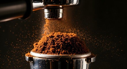 Dynamic Espresso: Fresh Ground Coffee Falling. Rich Aroma.
