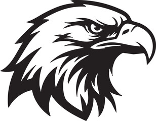 Obraz premium A black and white illustration of an eagle's head from a side viewpoint showcasing its sharp beak and fierce expression