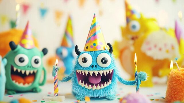 Group of monsters gathered around with lit candles, possibly marking special occasions