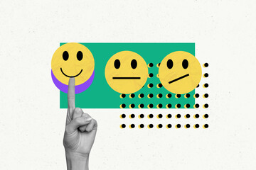 Full 3d art sketch design montage collage of cartoon expression emoji funny face head hand showing gesture eyes mouth smile