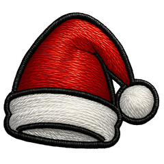 Embroidered Santa Hat Clipart &ndash; Red and White Christmas Hat Embroidery Design, Festive Holiday Illustration, High-Resolution PNG
