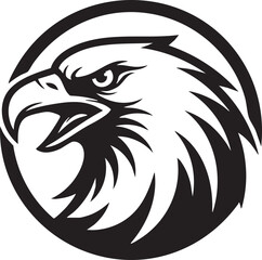 A detailed illustration of an eagle's head in a circular frame