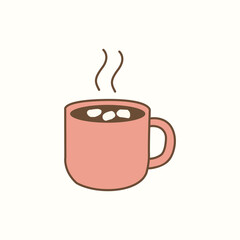Pink Mug of Hot Chocolate with Marshmallows – Cozy Winter Beverage Illustration for Comfort and Seasonal Design