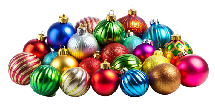 Collection of colorful christmas ornaments isolated on white background