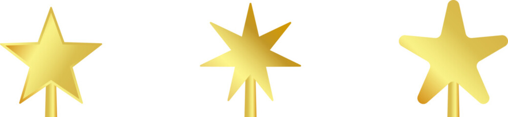 Star Tree Topper isolated on white background. Gold Christmas star set. Vector PNG JPG