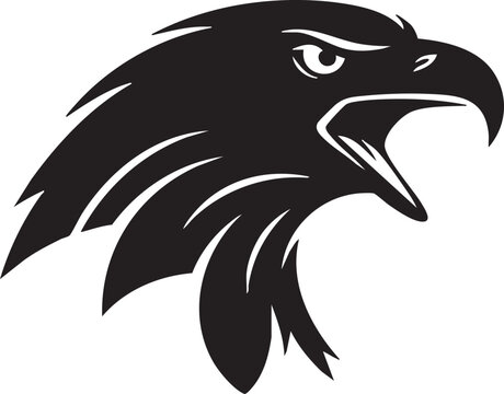 Bold black and white vector graphic of a powerful eagle head with an open beak. This fierce bird of prey makes a perfect icon for a sports mascot, company emblem, or strong brand identity