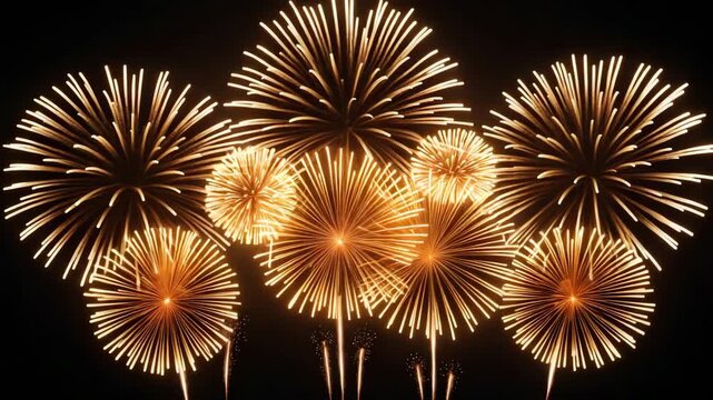 golden vibrant fireworks illuminate the night view