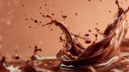 Dynamic Chocolate Liquid Splash with Swirling Drops Captured in Perfect Moment