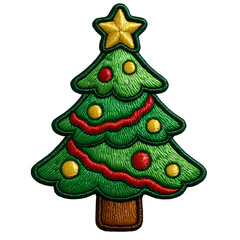 Embroidered Christmas Tree Clipart &ndash; Festive Holiday Embroidery Design, Decorative Xmas Tree, High-Resolution PNG