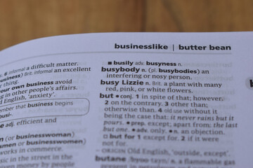 English Dictionary Page Close Up With The Word Meaning Of -busi Lizzie