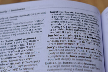 English Dictionary Page Close Up With The Word Of -burton