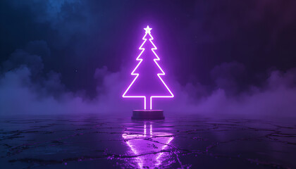 Minimal Purple Neon Tree Icon with Wet Floor Reflection