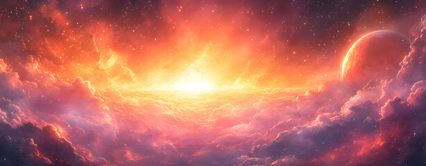 Celestial Dawn A Breathtaking Watercolor Panorama of Planets and Cosmic Splendor in the Vastness of Space