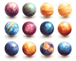 Watercolor Planets A Colorful Collection of Celestial Spheres for Artistic Inspiration