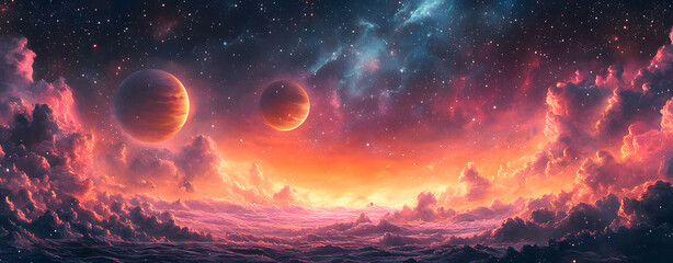 Cosmic Symphony Breathtaking Watercolor Planets and Celestial Wonders in a Sci-Fi Universe