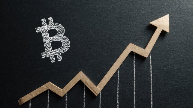 Rising Bitcoin Demand Illustrated with Graph and Chart Showing Upward Trend in Cryptocurrency Market on Dark Background
