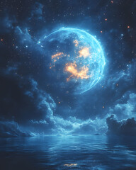 Cosmic Luminescence A Stellar Dance of Nebula and Celestial Waters, in the Vast Expanse of Space