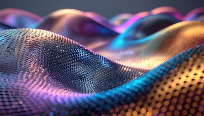 Abstract Flowing Waves of Vibrant Colored Dotted Surface Illuminated by Soft Light Creating a Mesmerizing Digital Landscape