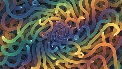 Abstract Swirling Rainbow Colored Tubes With Sparkles And Center Spiral Light Effect