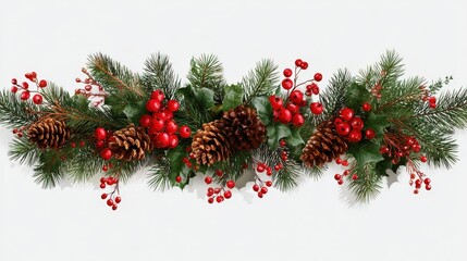 christmas garland with pine branches berries and pinecones isolated on transparent background 2026
