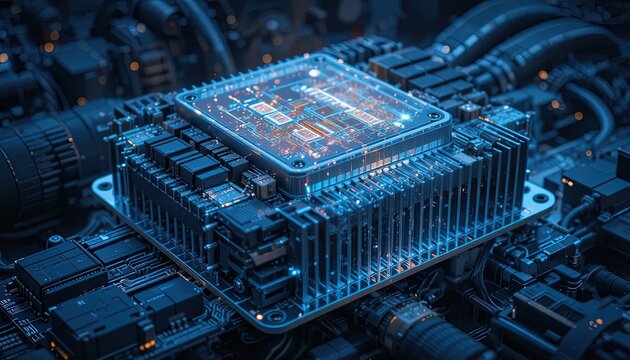 Cutting-edge microchip technology driving innovation in the digital age, powering modern electronics and artificial intelligence applications with advanced processors