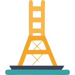 Orange And Yellow Metal Tower Structure With Blue Base On Teal Water Surface