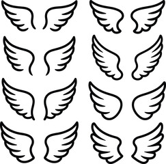 Obraz premium Collection of Black Outline Wings on White Background