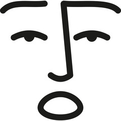 Minimalist line art face illustration with closed eyes and open mouth on transparent background abstract expression representing surprise or shock in black and white