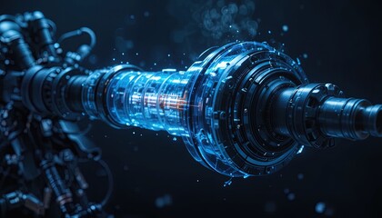 Futuristic technology core glowing with energy, advanced machinery and engineering concept, dark blue tones, industrial design marvel, innovation at its finest